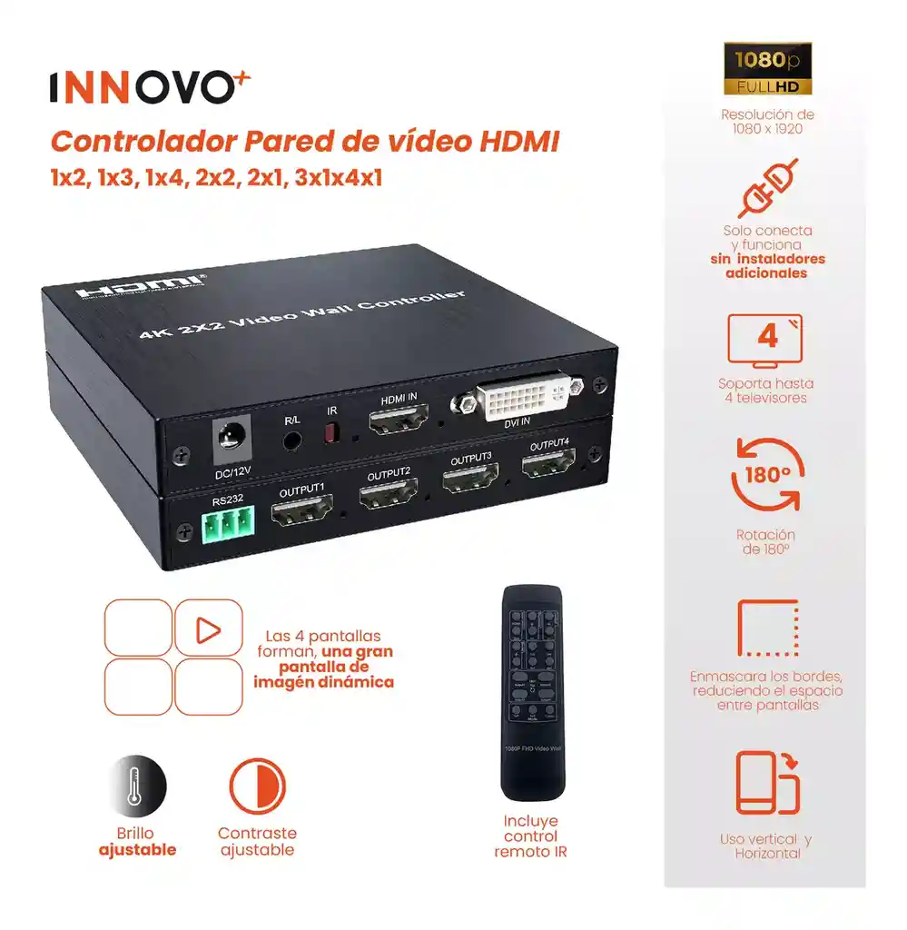 Video Controlador Hdmi 2x2 Para Tv 4k 4 Pantallas