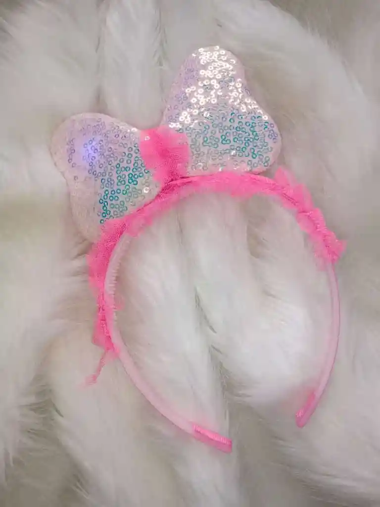 Diadema O Balaca De Moño De Minnie Rosada Con Luces