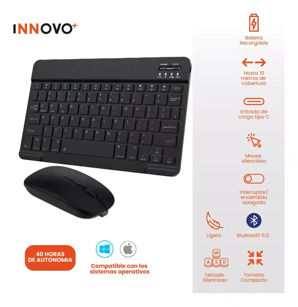 Teclado Para Pc Con Mouse Inalambrico Recargable Slim