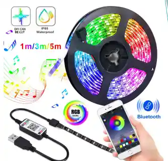 Tira De Luces Led Rgb Bluetooth Adaptador + Control 12v