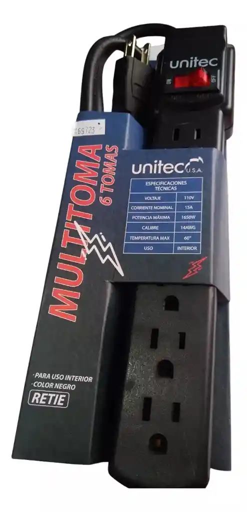 Multitoma Unitec 6 Tomas, 90cm, Protege Tus Equipos