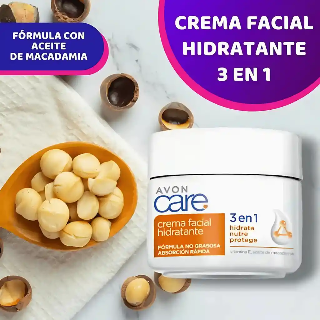 Crema Facial Hidratante Avon Care 3 En 1 Vitamina E Y Aceite De Macadamia 100 G