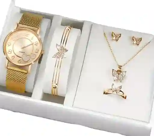 Kit Reloj Pulsera Para Mujer + Juego De Collar Aretes