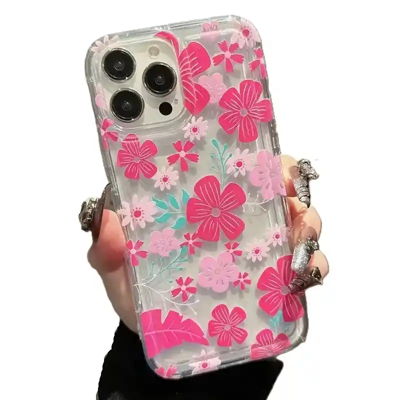 Forro Para Iphone 12 Transparente Flores Rosadas