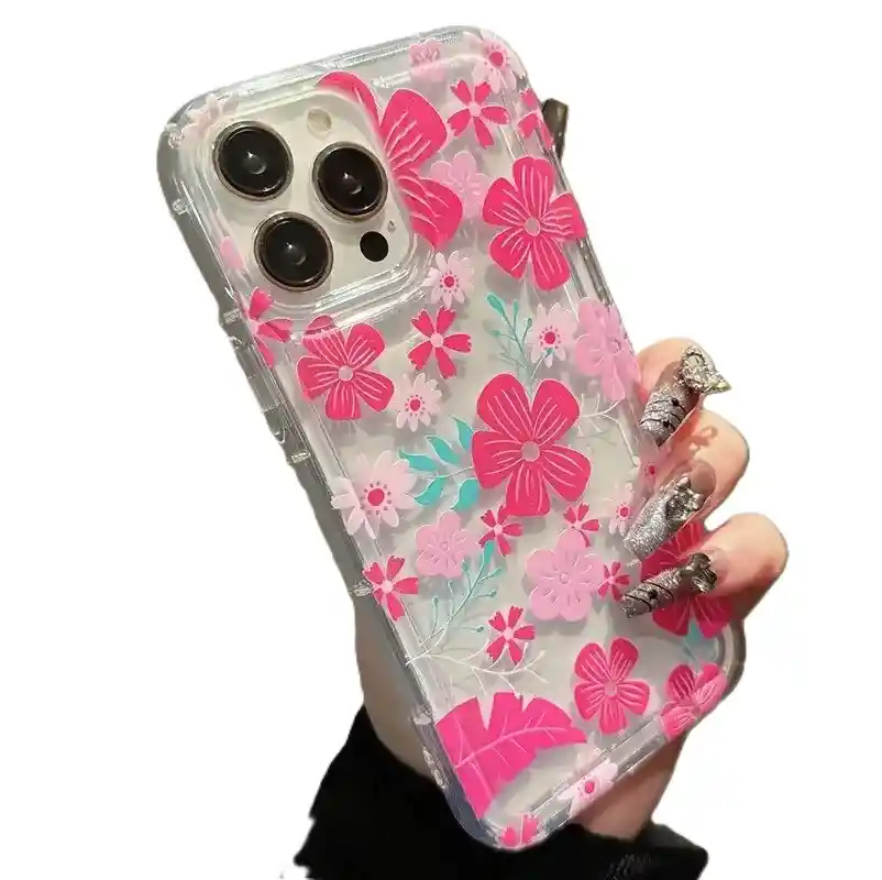 Forro Para Iphone 12 Transparente Flores Rosadas