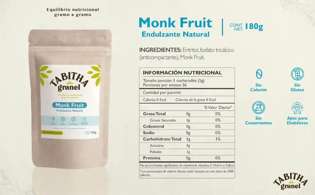 Monk Fruit Endulzante Natural Con Eritritol