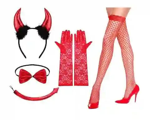 Cachos De Diabla ,cola ,cotrbatin , Medias Y Guantes Accesorio Para Disfraces