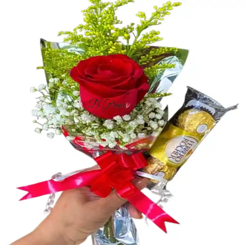Unidad De Rosa Con Chocolates