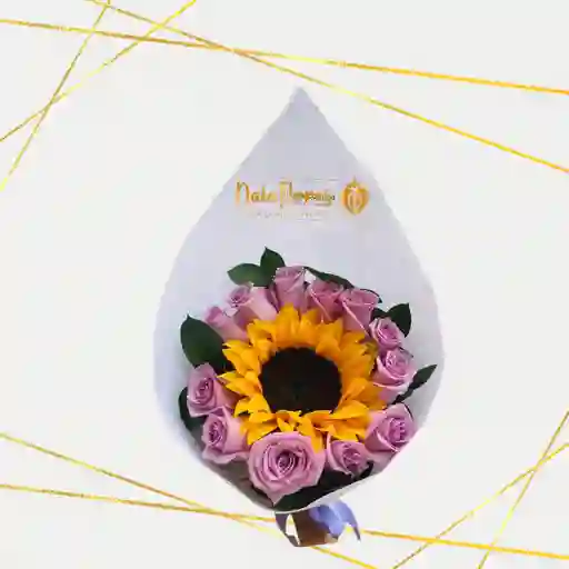 Rosas Moradas Y Girasol