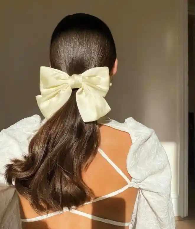 Moño Lazo Satinado Para Cabello Pelo Con Hebilla