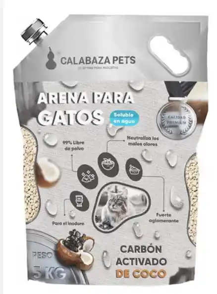 Arena Bentonita Soluble En Agua Con Carbon Activado De Coco 5kg