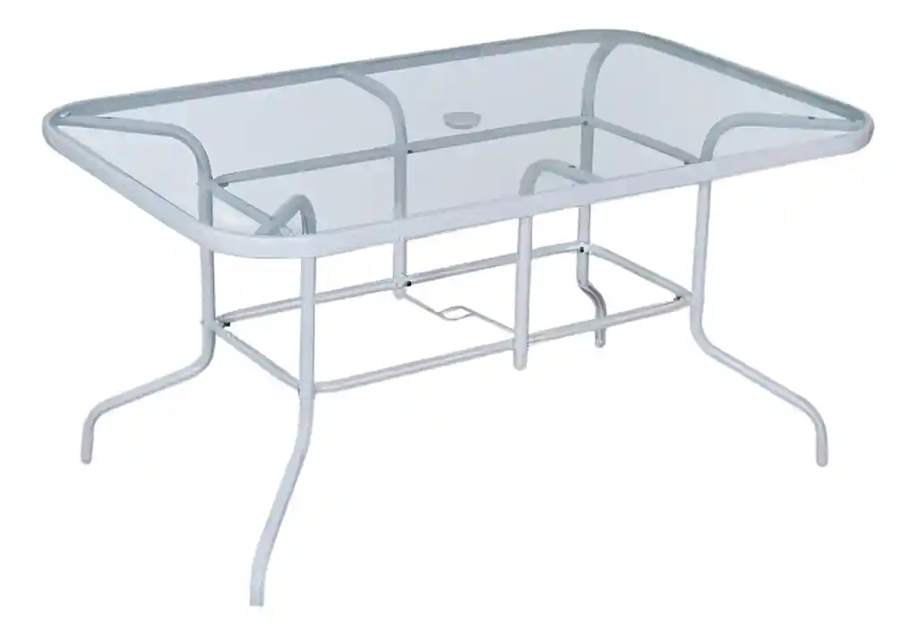 Mesa Rectangular Con Vidrio Blanca De Exterior 140cmx90cmx10cm