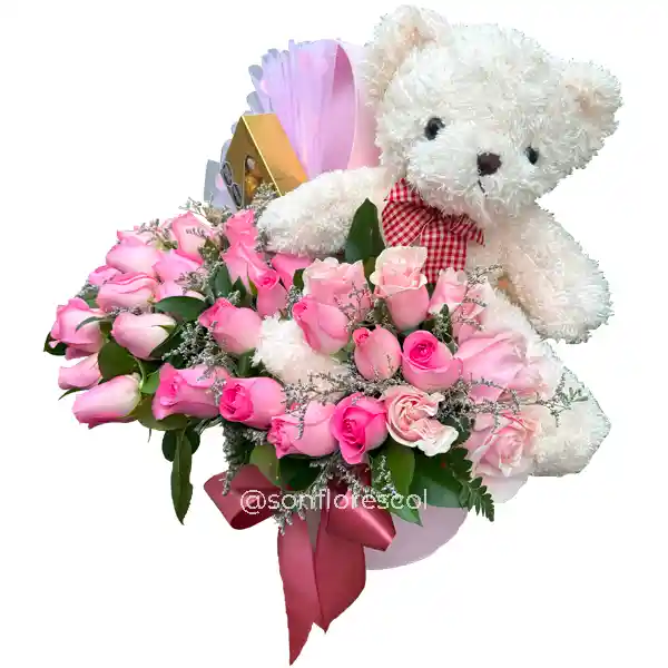 Caja Floral Teddy Pink