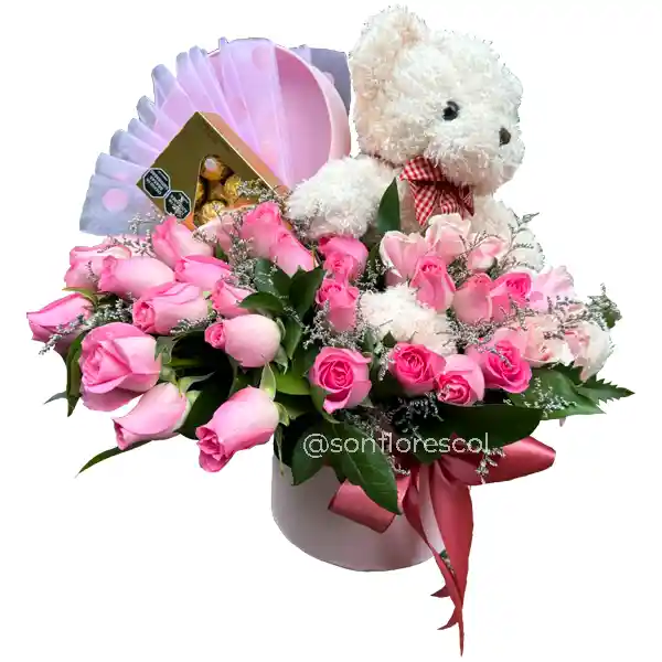 Caja Floral Teddy Pink