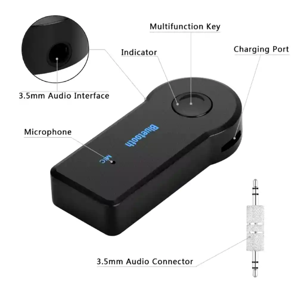 Adaptador Bluetooth Carro Audio Micrófono Manos Libres Recargable Seisa Bt-350