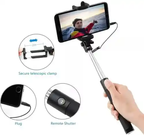 Mini Monopod Baston Palo Selfie Con Cable Y Boton Android