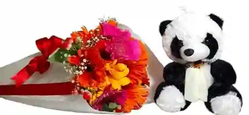 Flores De Gerberas Y Peluche Panda