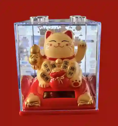 Gato De La Suerte/fortuna Solar Caja En Acrílico