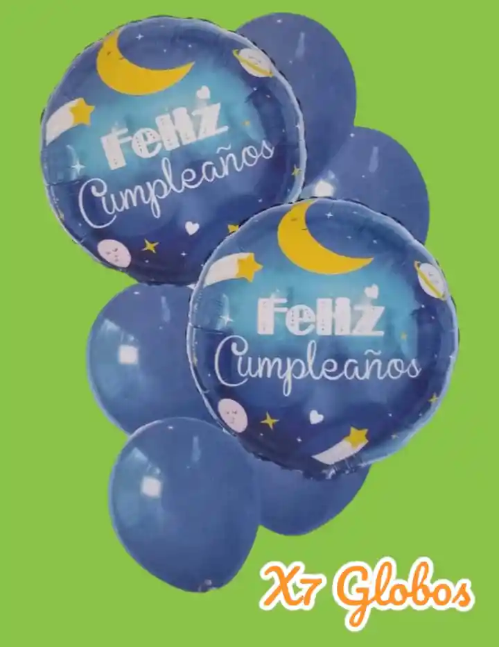 Bouquet X7 Globos Fiesta Feliz Cumpleaños