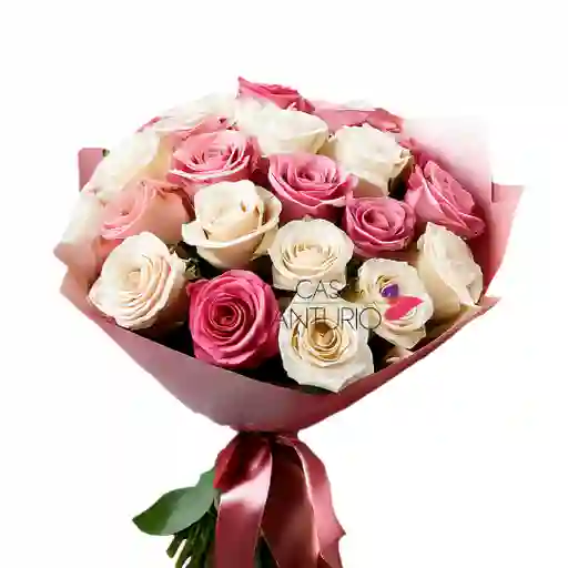 Bouquet De 24 Rosas Blancas Y Rosadas