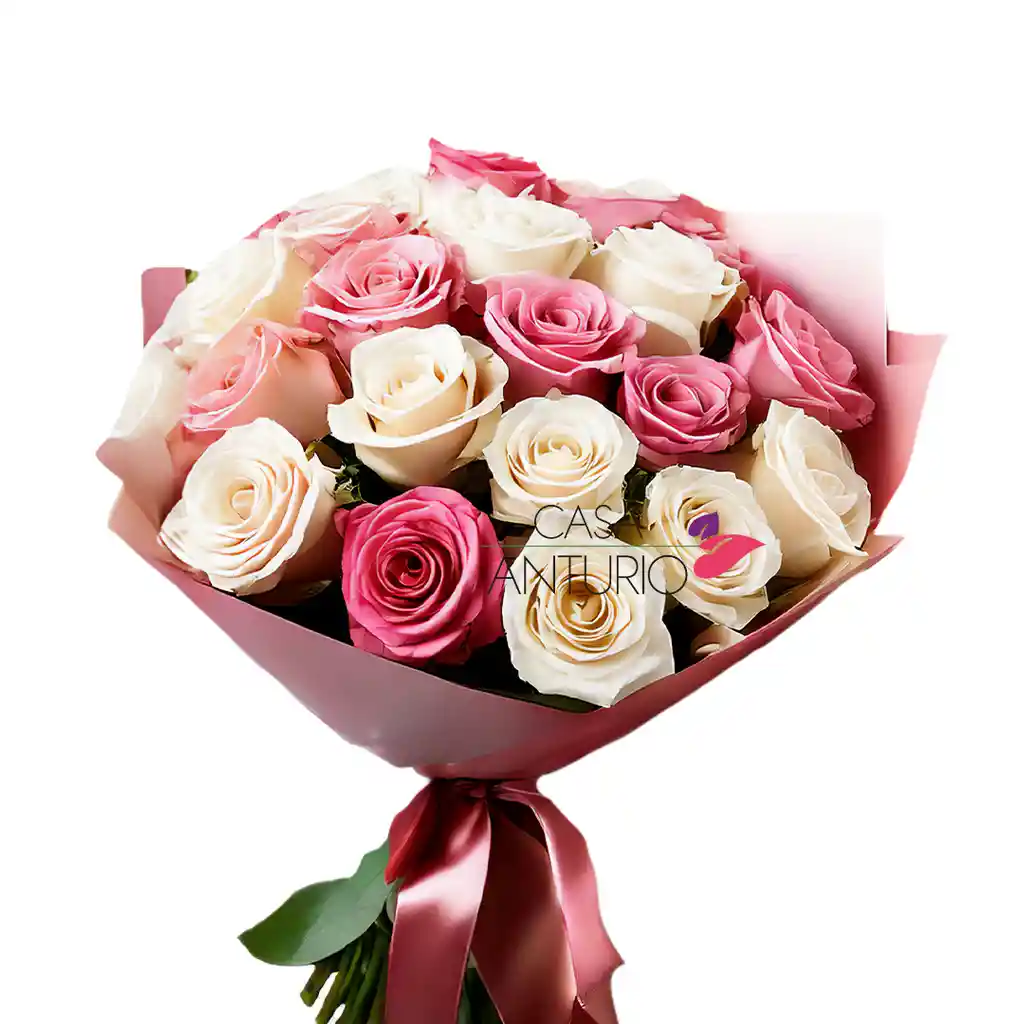 Bouquet De 24 Rosas Blancas Y Rosadas