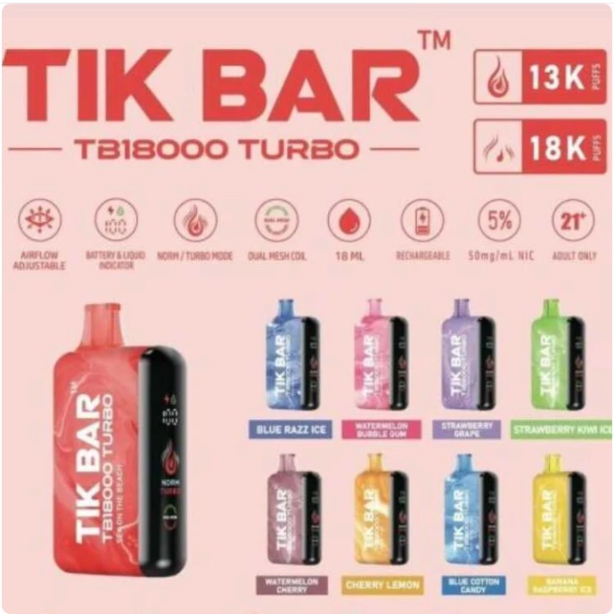 Vape Tik Bar 18.000 Puff Watermelon Bubble Gum - Rappi