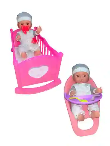 Muñeca Bebé Con Accesorios Cuna Y Comedor