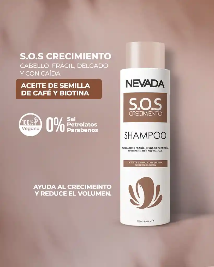 Shampoo Crecimiento Aceite De Semilla De Café Y Biotina S.o.s Nevada 500 Ml