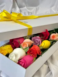 Caja Deluxe 12 Rosas Multicolor