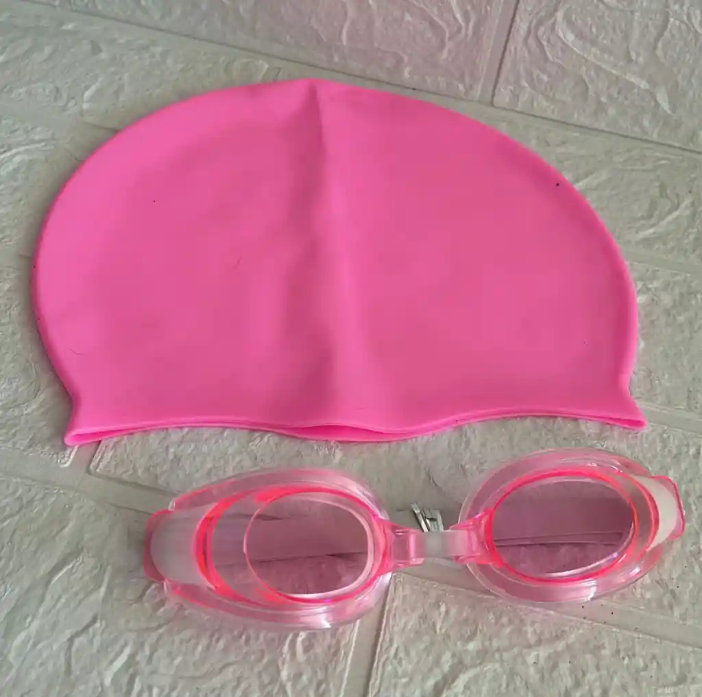 Gorro Natacion + Gafas Rosado