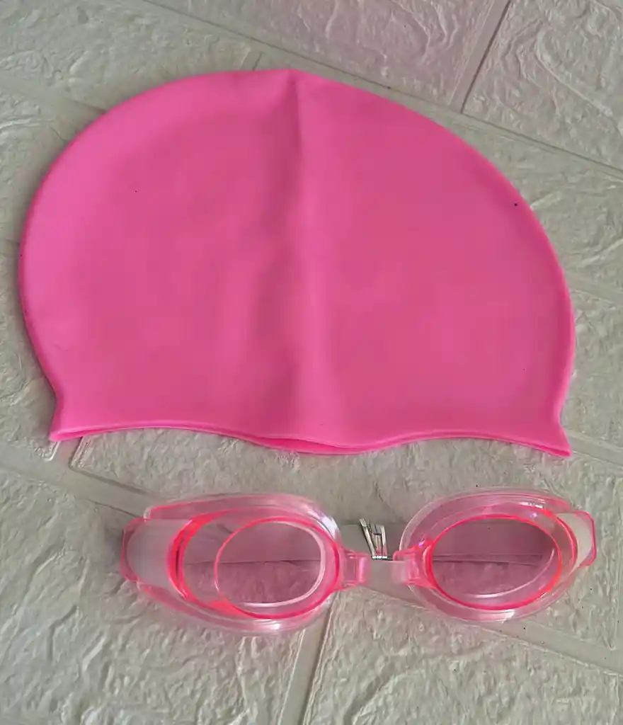 Gorro Natacion + Gafas Rosado