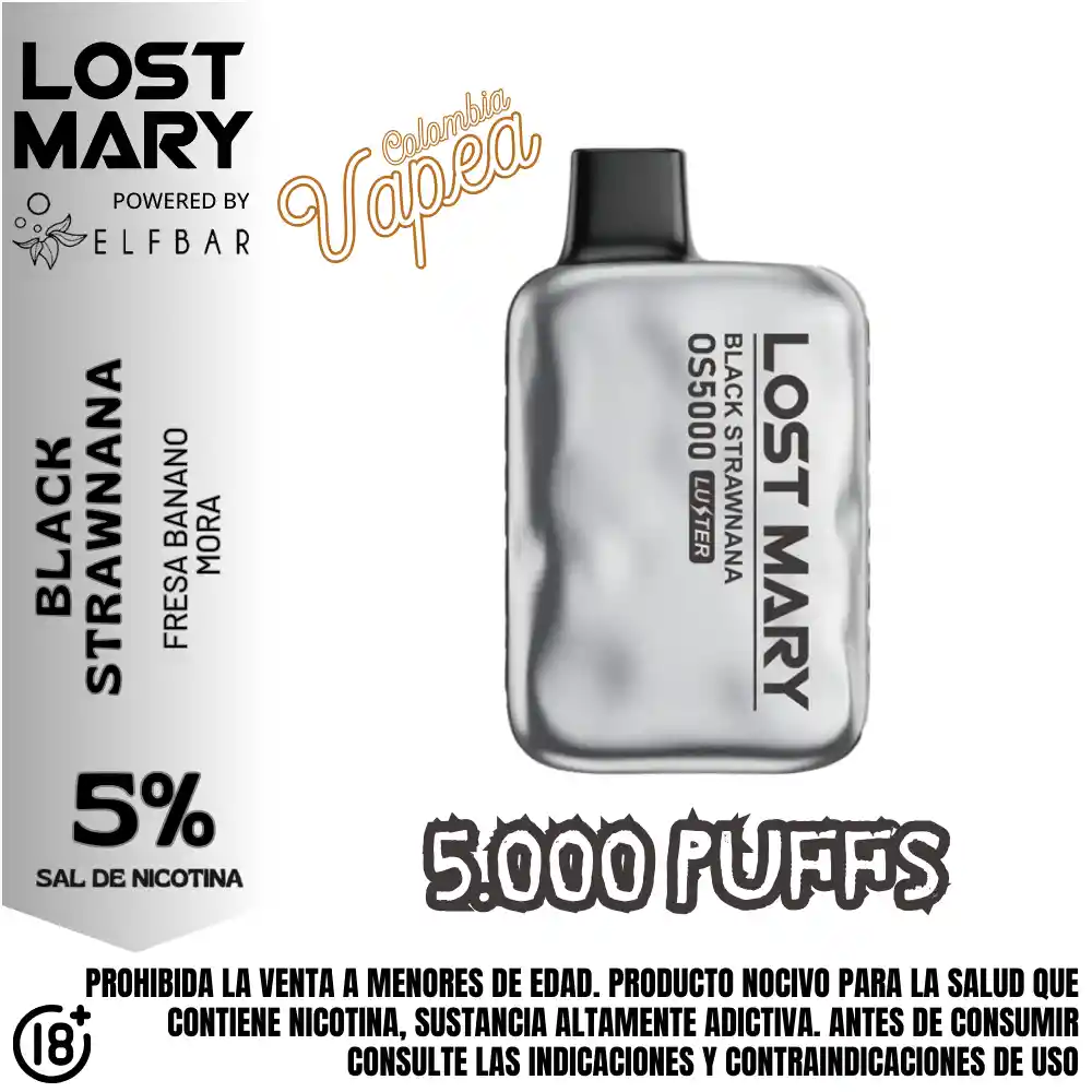 Vape Lost Mary Black Strawnana 5000 Puffs 5%