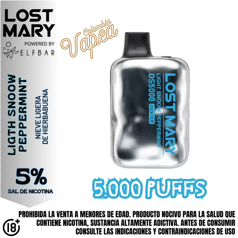 Vape Lost Mary Light Snoow Peppermint 5000 Puffs 5%