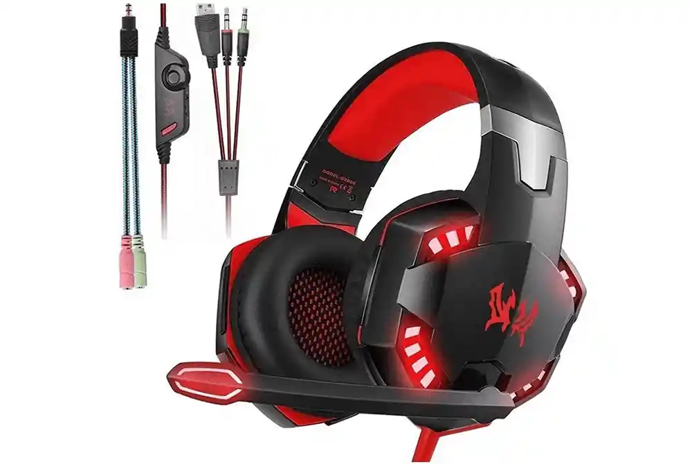 Audífonos Diademas Gamer Kotion G2000 Negro Y Rojo Con Luz Led