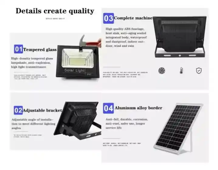 Reflector Solar Exterior Con Panel Lampara Led 500 W Control