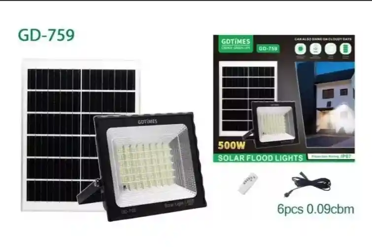 Reflector Solar Exterior Con Panel Lampara Led 500 W Control