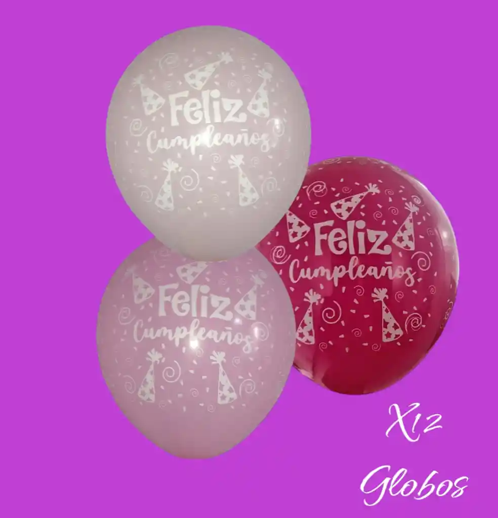 Globo Látex Feliz Cumpleaños Fucsia, Rosado, Rosado Pastel R12 / X12 Unidades