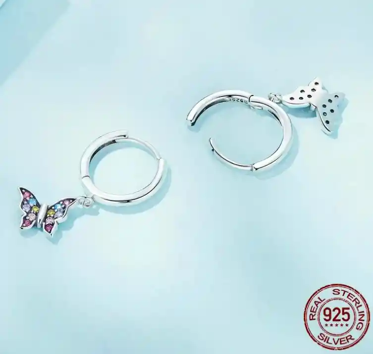 Aretes Aros Para Mujer Mariposa Fabricados En Plata 925