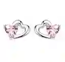 Aretes Corazón Cristal Rosado Para Mujer En Plata 925