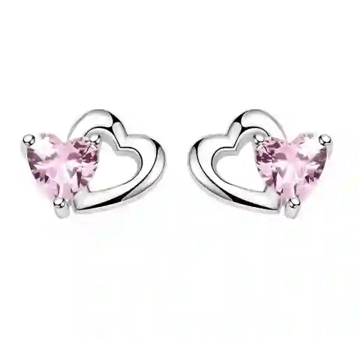 Aretes Corazón Cristal Rosado Para Mujer En Plata 925