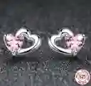 Aretes Corazón Cristal Rosado Para Mujer En Plata 925