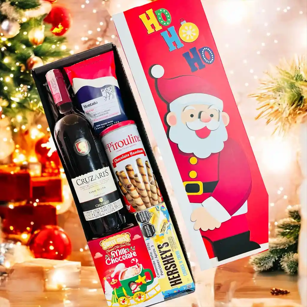 Ancheta Premium Tesoro De Navidad Con Vino Y Cafè - Regalo De Aguinaldos - Feliz Año Nuevo - Ref 15