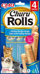 Churu Rolls Para Gato Pollo, Atun Y Scallop X 4 Sticks