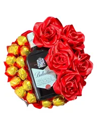 Regalo Especial Corona De Navidad Con Whisky Ballantnes, Chocolates Y Rosas - Regalo De Aguinaldo