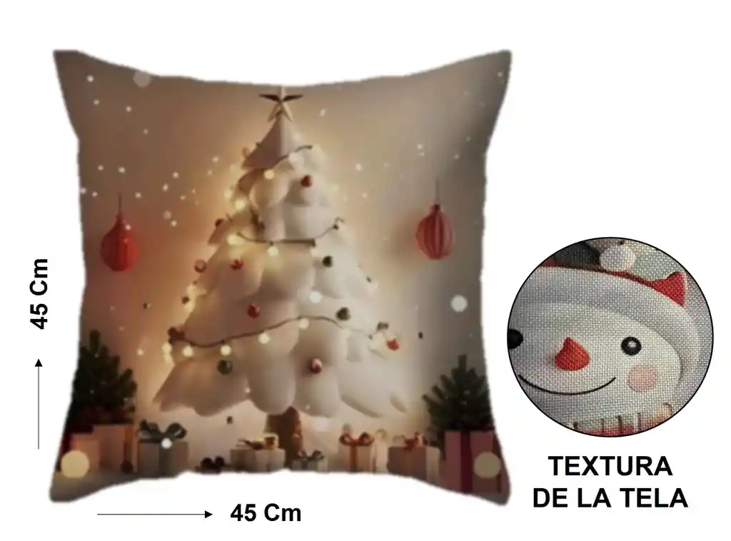 Funda Para Cojín Navideño Árbol De Navidad En Tela Lino Grueso