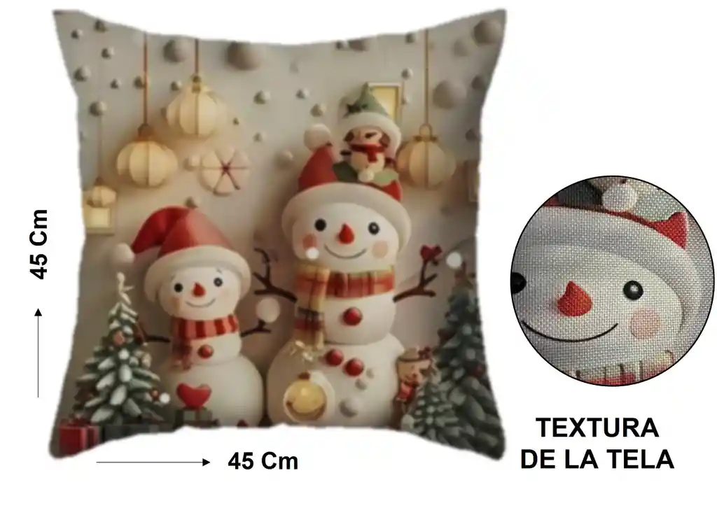 Funda Para Cojín Navidad Muñecos De Nieve En Tela Lino Grueso