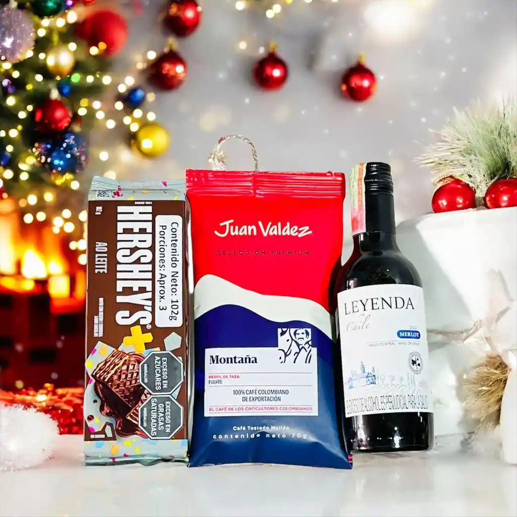 Ancheta De Navidad Regalo Deliacias Para El Alma Con Vino, Café Y Galletas - Regalo De Aguinaldos - Feliz Año Nuevo - Ancheta De Navidad - Ref 18