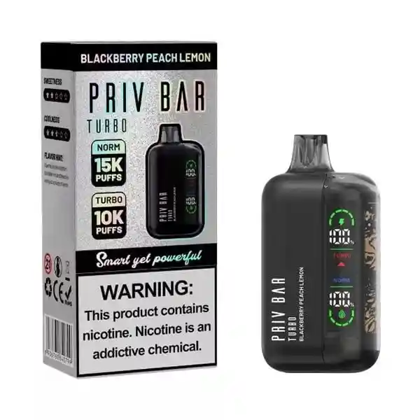 Vaper Priv Bar Turbo 15,000 Puffs Blackberry Peach Lemon