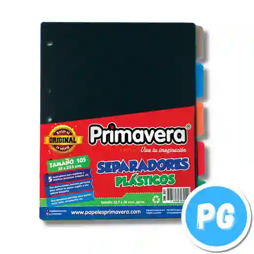 Paquete Separador Primavera Plastico X5 Colores Carta