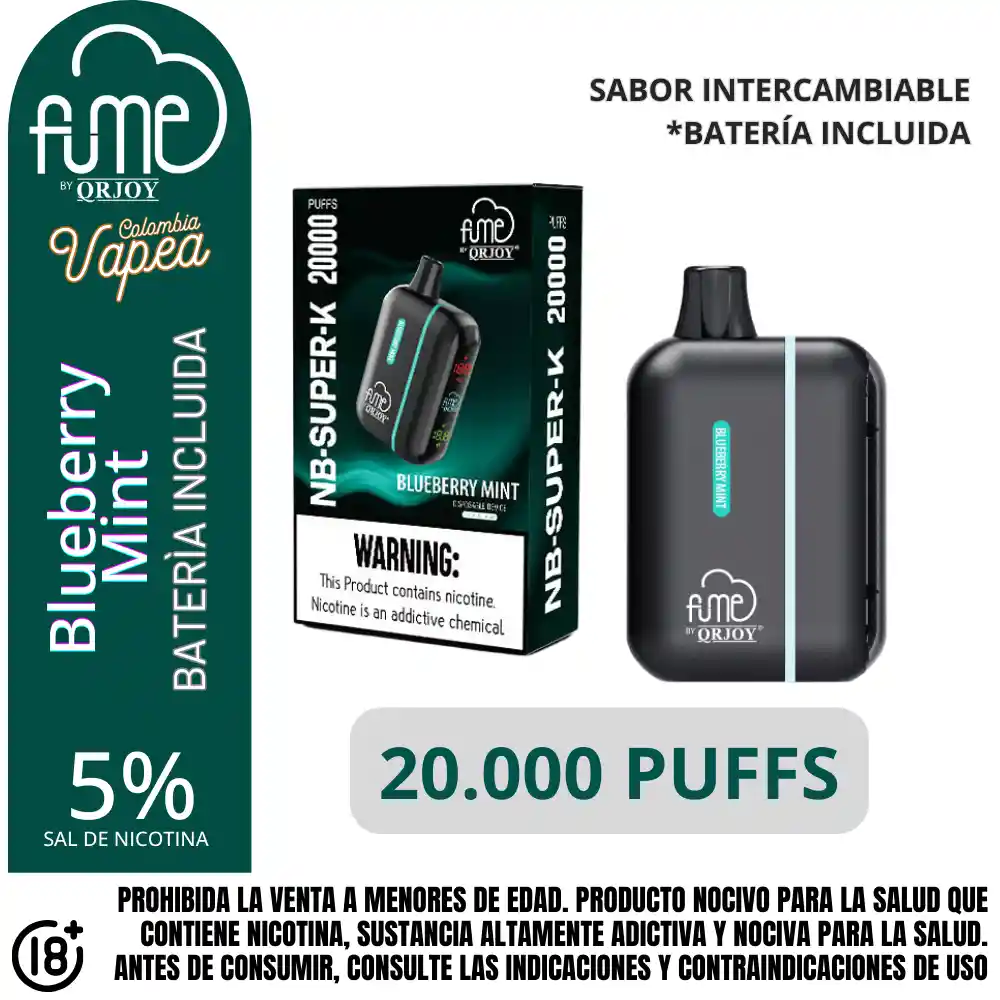 Dispositivo Pod Fume Blueberry Mint 20000 Puffs 5%